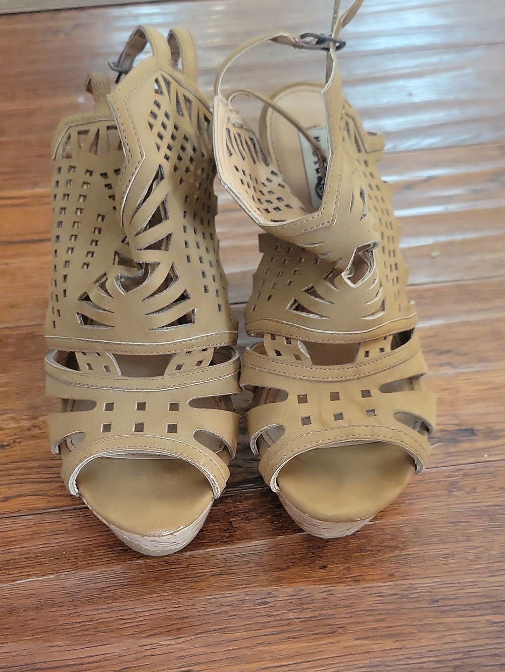 Cutout Wedge Sandals in Tan - Women's Stylish Summer Heels